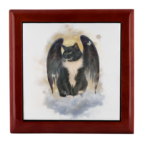 Tuxedo Cat Guardian Angel Jewelry Box