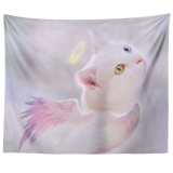 Heavenly Guardian Angel Kitty Wall Tapestry